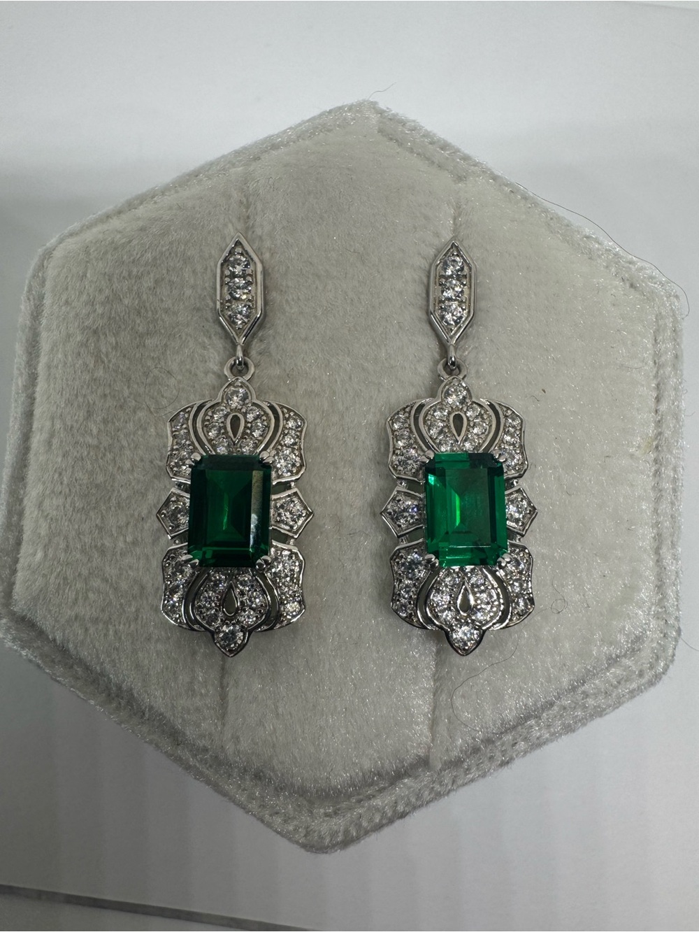 925 Sterling Silver Gold Plated Lab Created Emerald Stud Earrings - Picture 7 of 13